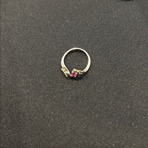 Delicate 14k Gold Twist Ring with Ruby-Red Stone